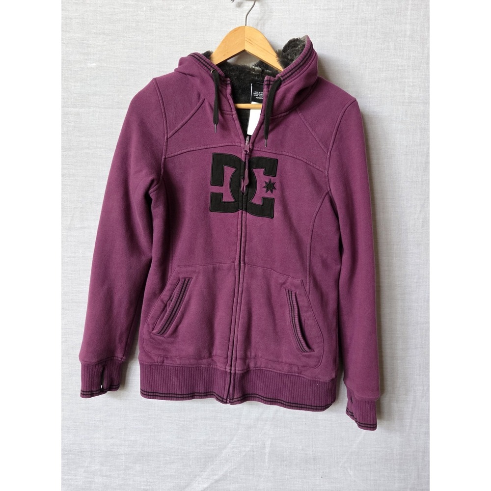 Vintage DC Sherpa Lined Fur Hoodie Men's Medium Y2K Full Zip Reversible Purpley